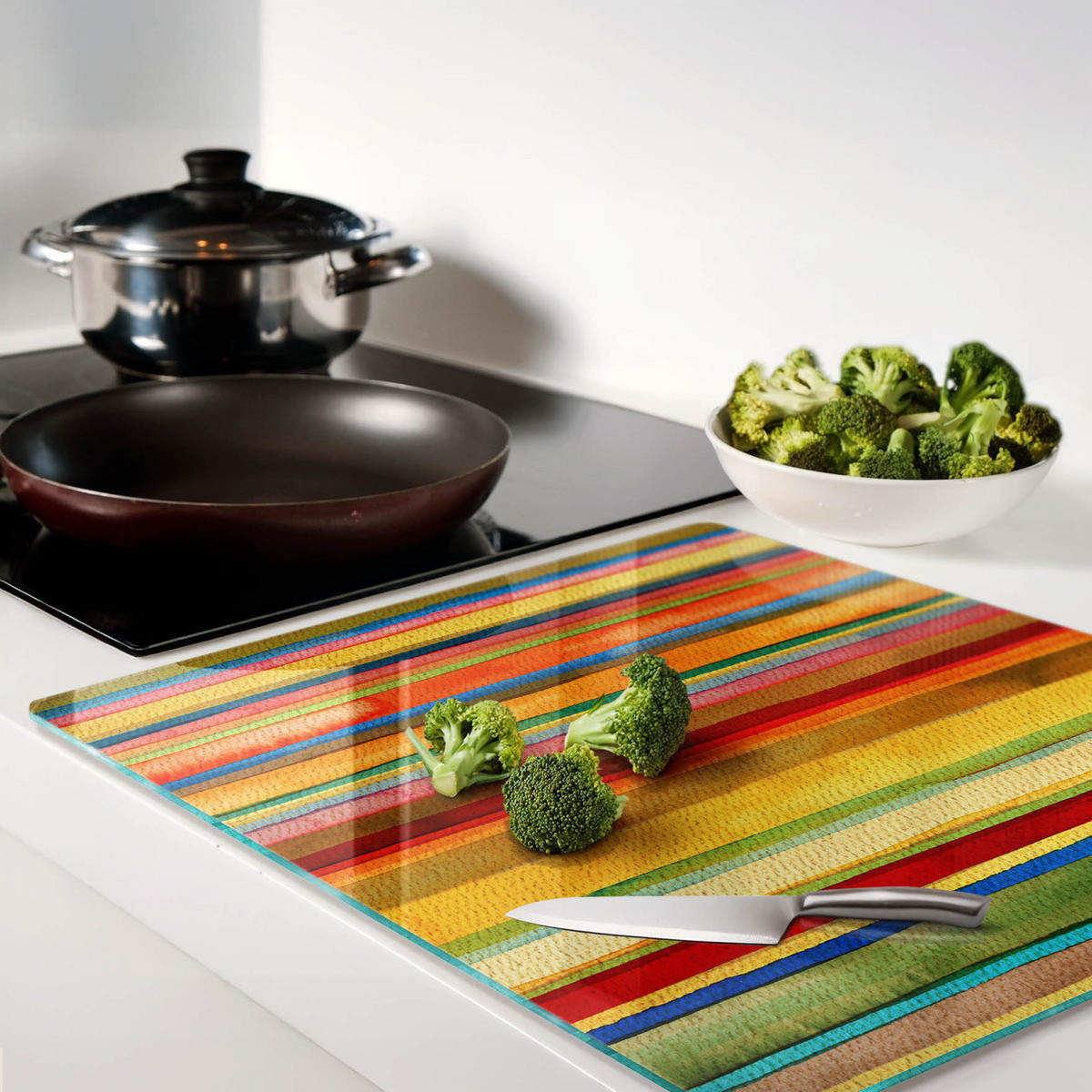 GLASPLATTE 60x52 cm Farbige Streifen - Lila/Braun, Glas (60/0.4/52cm) - TULUP