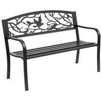 GARTENBANK DE-17749 3-Sitzer mit Vogelmotiv im Rural-Chic Schwarz - Schwarz, Metall (127/85/60cm) - ComfortXL