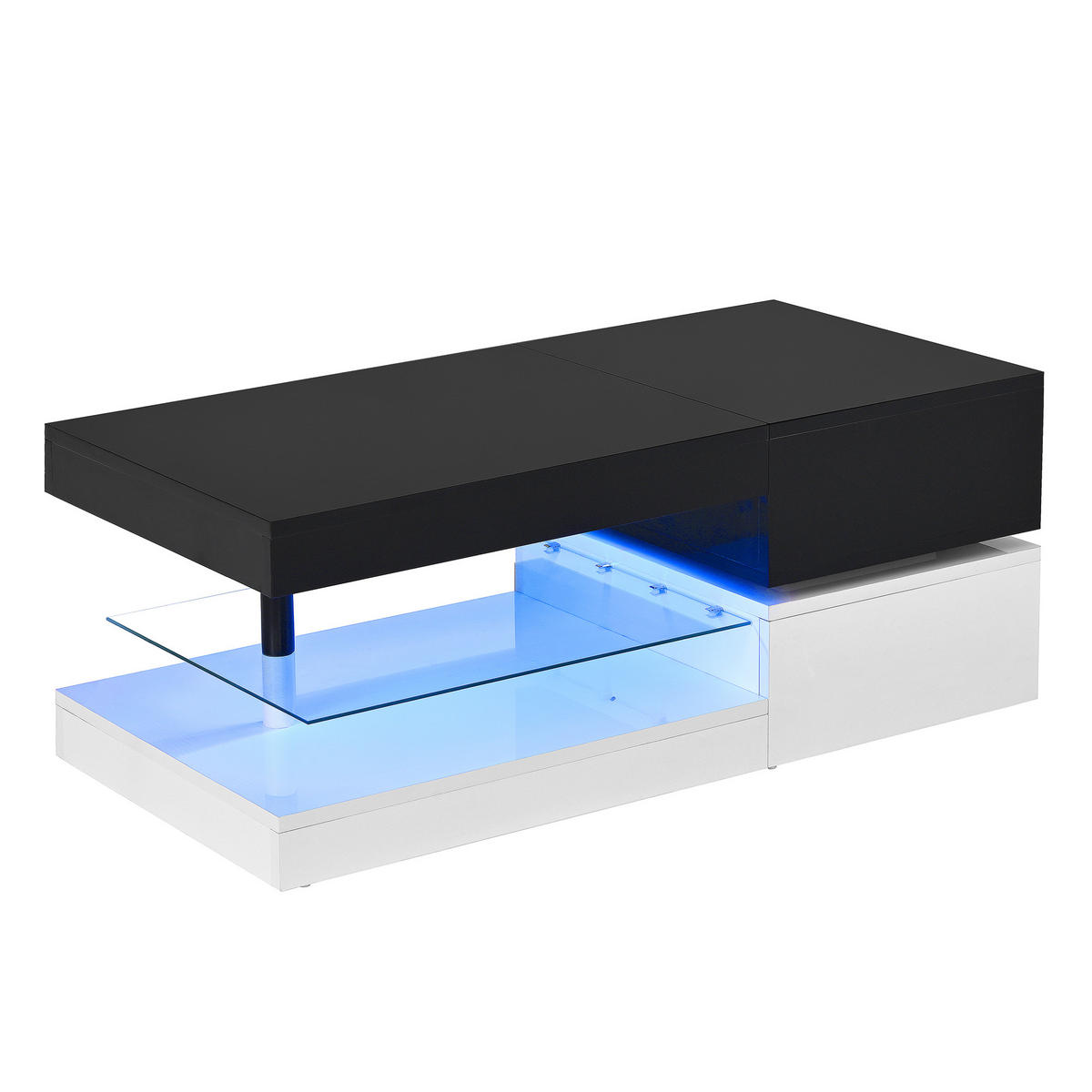 COUCHTISCH 90/45/35,5 cm Schwarz-Weiß mit LED-Beleuchtung und Bluetooth-Steuerung - Schwarz, Holzwerkstoff (90/45/35.5cm) - OKWISH