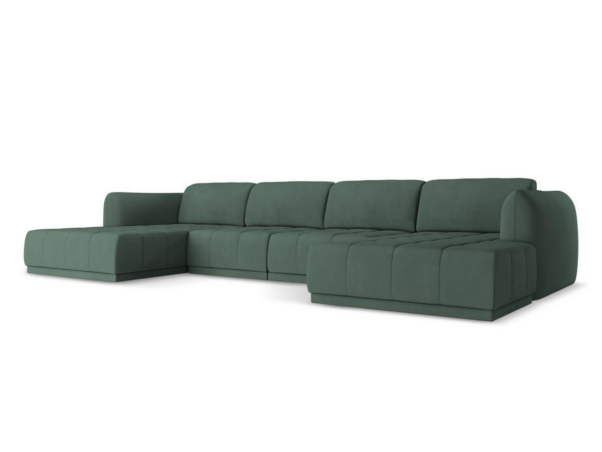 ECKSOFA mit Schlaffunktion Chenille Stoff Grün - Dunkelgrün/Schwarz, Kunststoff/Textil (160/258cm) - Makamii