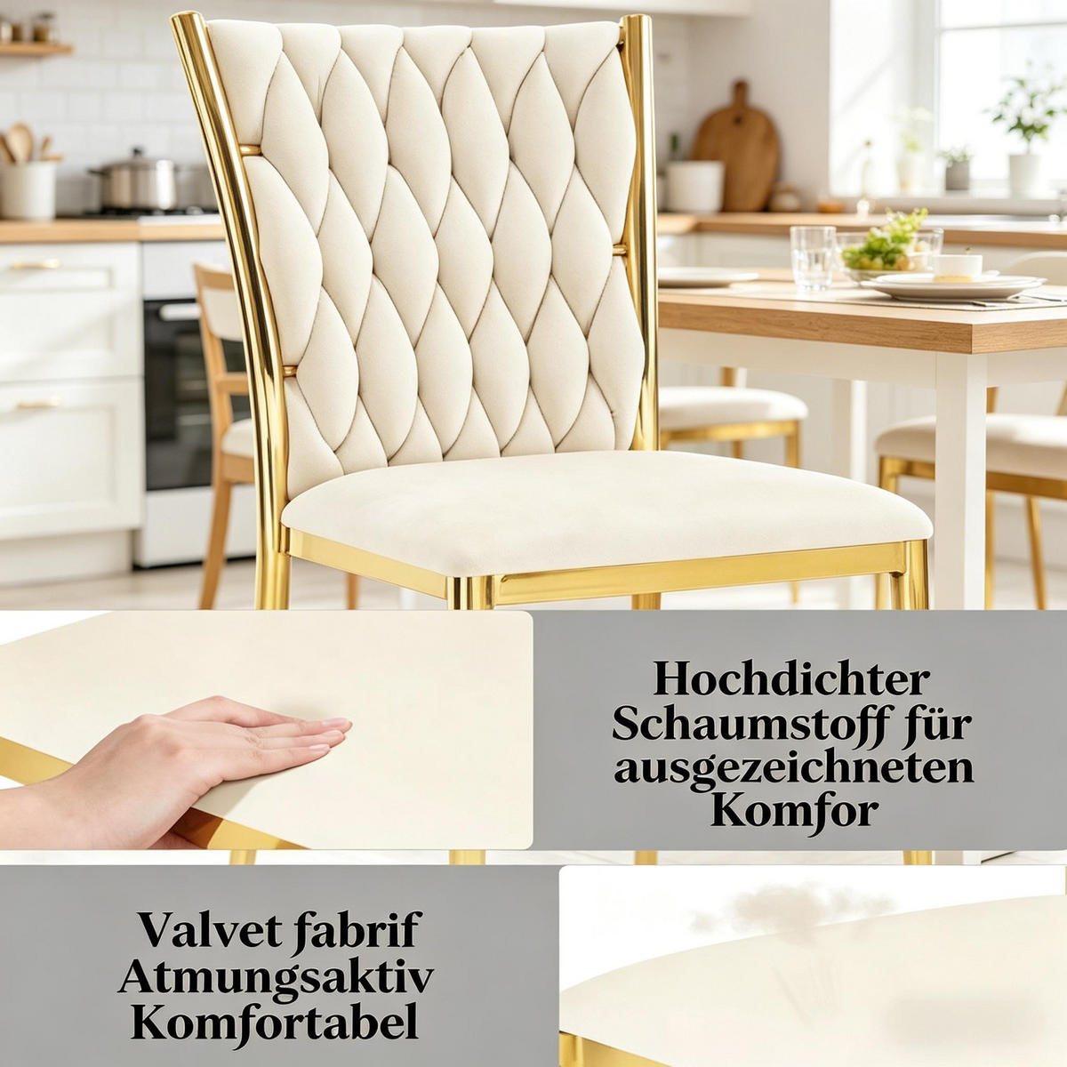 STUHL-SET DE-36138 2 Stück mit hoher Rückenlehne Cremeweiß - Creme, Metall (47/94.5/59.5cm) - ComfortXL