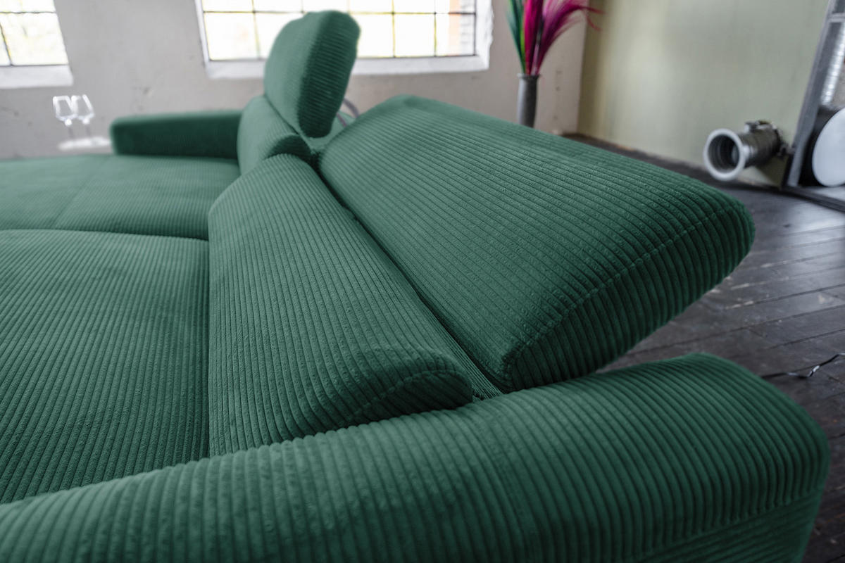 ECKSOFA LAISKA Smaragdgrün Cord - Smaragdgrün/Schwarz, Textil/Metall (282/177cm) - KAWOLA