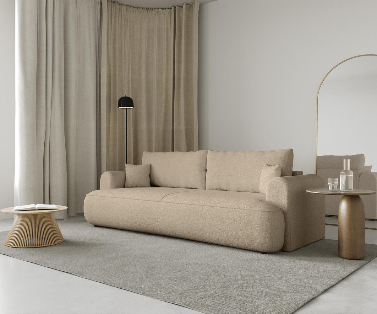 SCHLAFSOFA Ovo Hellbeige 250 cm - Ecru/Schwarz, Kunststoff/Textil (250/92/110cm) - Selsey
