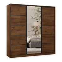 SCHWEBETÜRENSCHRANK PINA 200/205/58 cm 3-türig mit Spiegel und 4 Schubladen Eichefarben - Eichefarben, Holzwerkstoff (200/205/58cm) - MASSENO