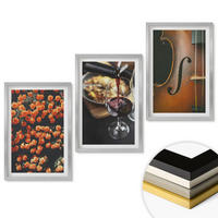 WANDBILDER 3er Set - 40x60 cm Silberner Rahmen - Vintage Blumen Wein Geige - Silberfarben, Kunststoff (40/60cm) - ArtPrintCave