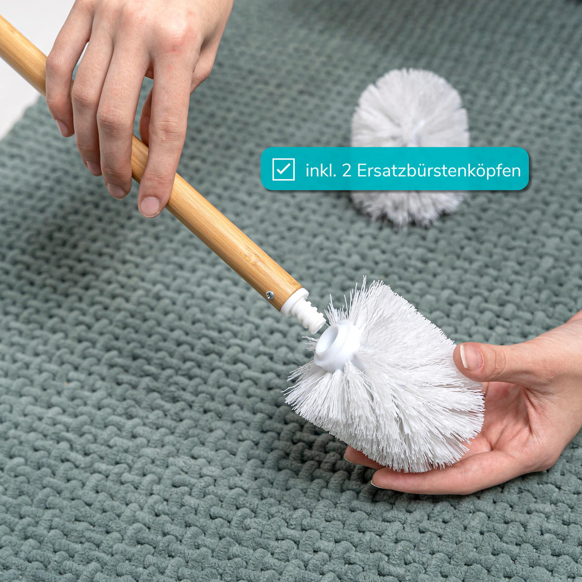 STAND-WC-GARNITUR 4in1, Bambus/Metall weiß - Weiß, Metall (30/68/18cm) - eluno