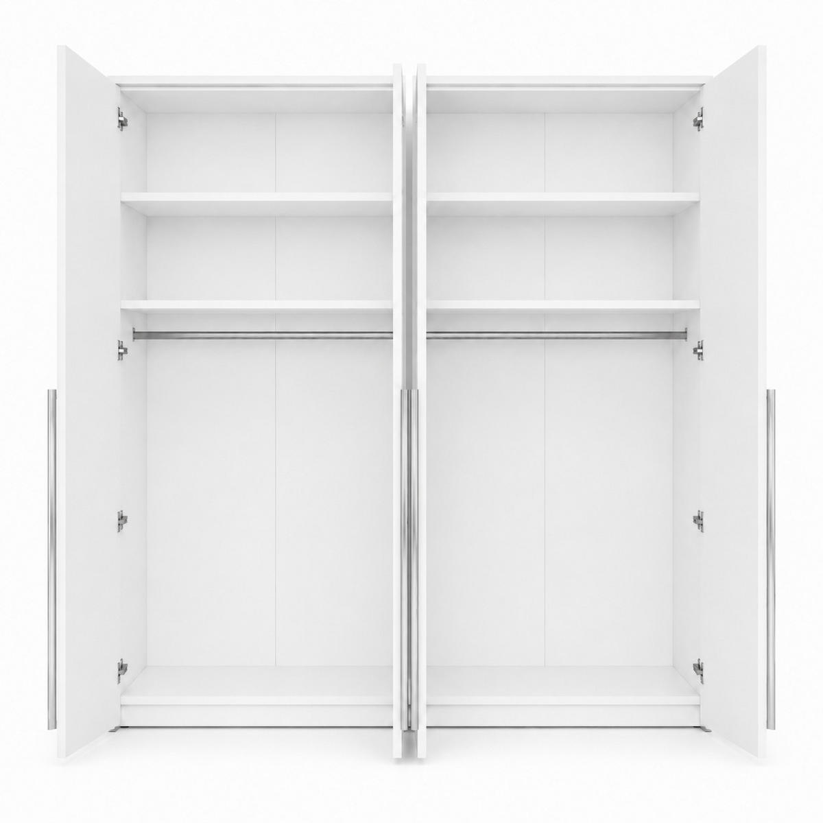 KLEIDERSCHRANK: Weiß / Griffe Silber, 210 x 65 x 217,2 cm - Silberfarben/Weiß, Holzwerkstoff (210/217.2/65cm) - 3XE LIVING