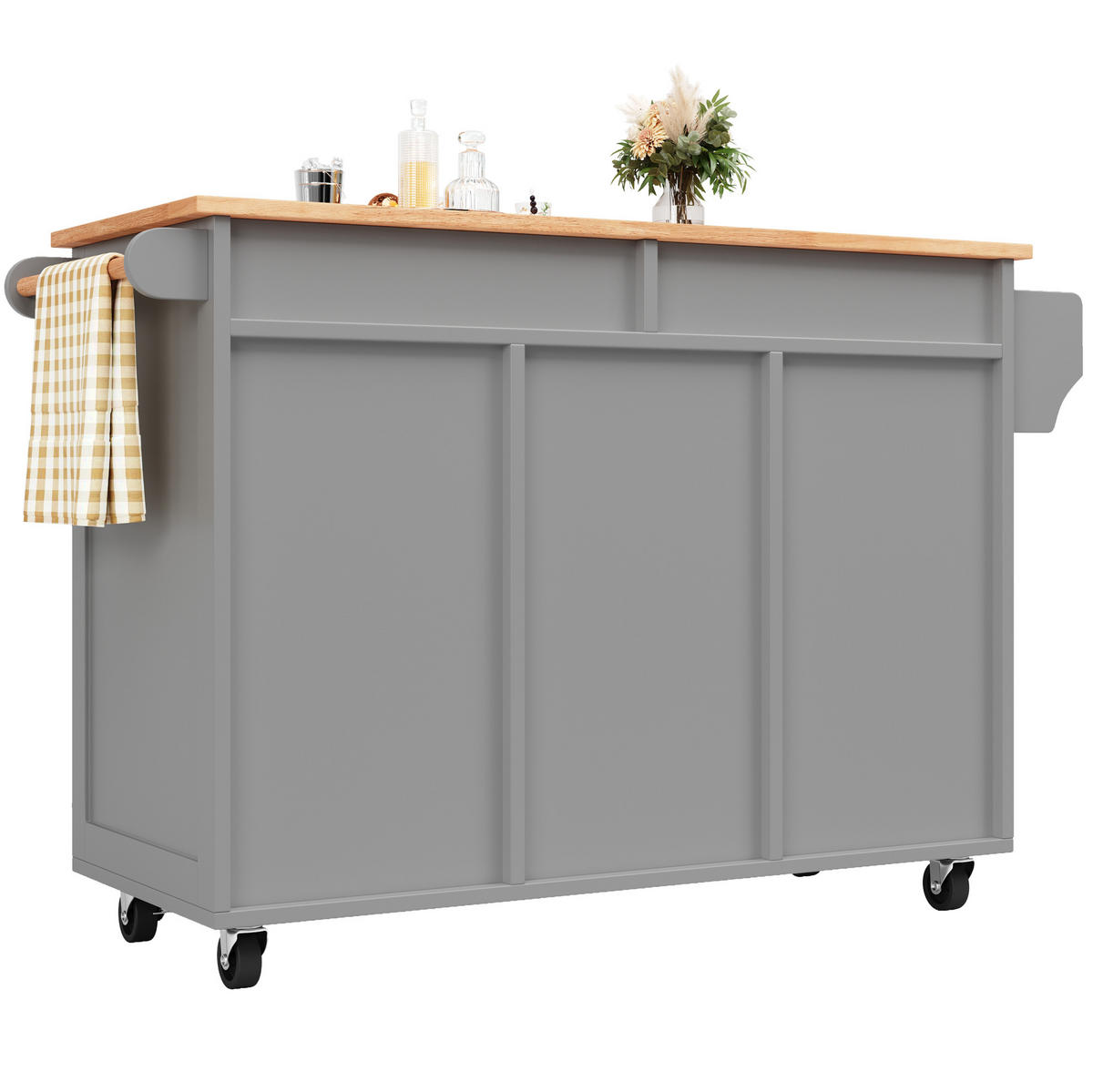 KUHINJSKI otok 102/45/92 cm z nastavljivimi predelki in kolesi, MDF, Siva - siva, leseni material (102/92/45cm) - Redom