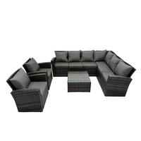 LOUNGEGARNITUR mit Couchtisch Sofa Polyrattan Dunkelgrau 8-Sitzer - Dunkelgrau/Grau, Glas/Kunststoff - Fimous