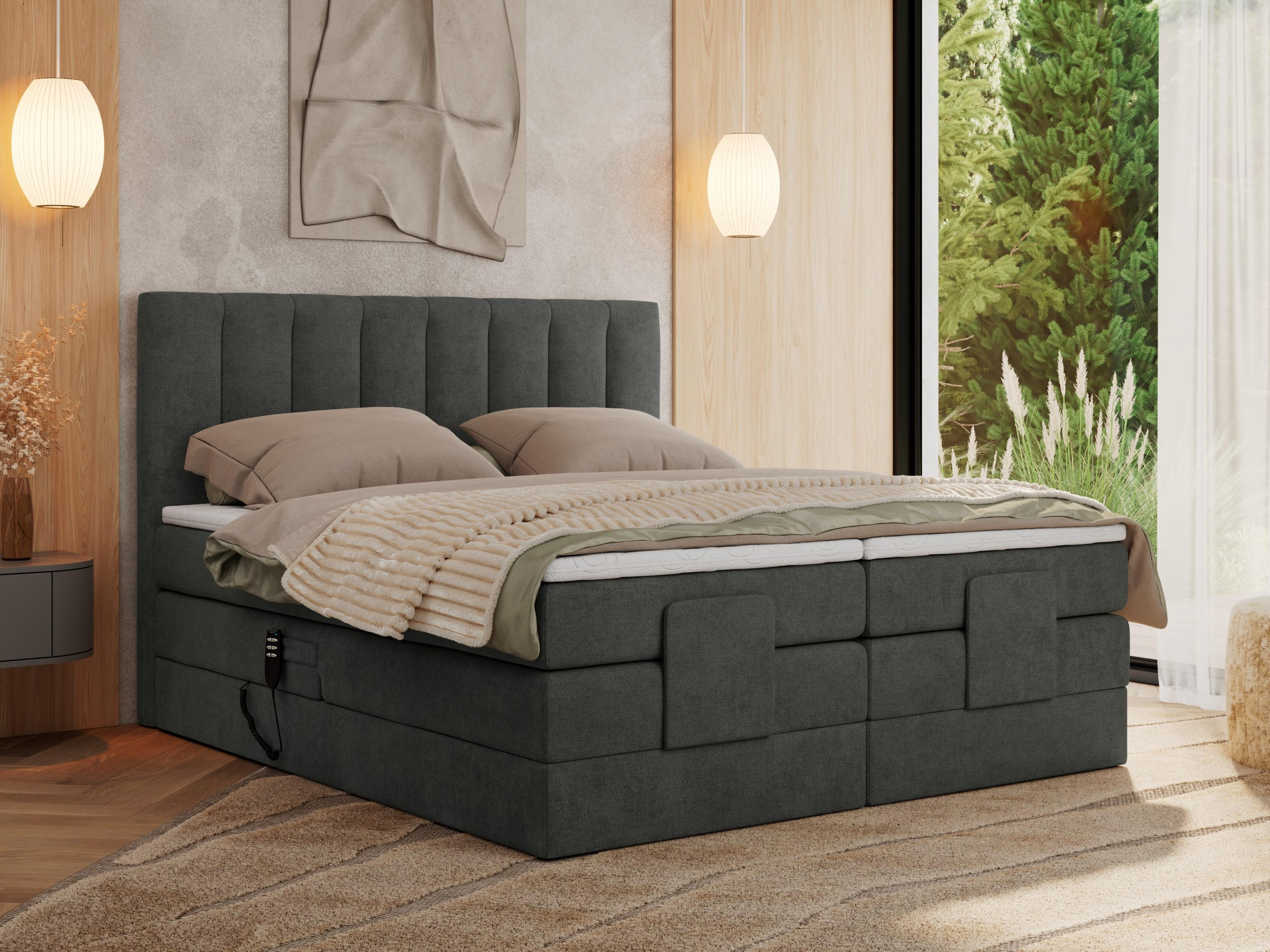 BOXBETT COMFORTO 140/200 - Dunkelgrau Struktur - H3 - Dunkelgrau, Holz/Textil (140/200cm) - MKS