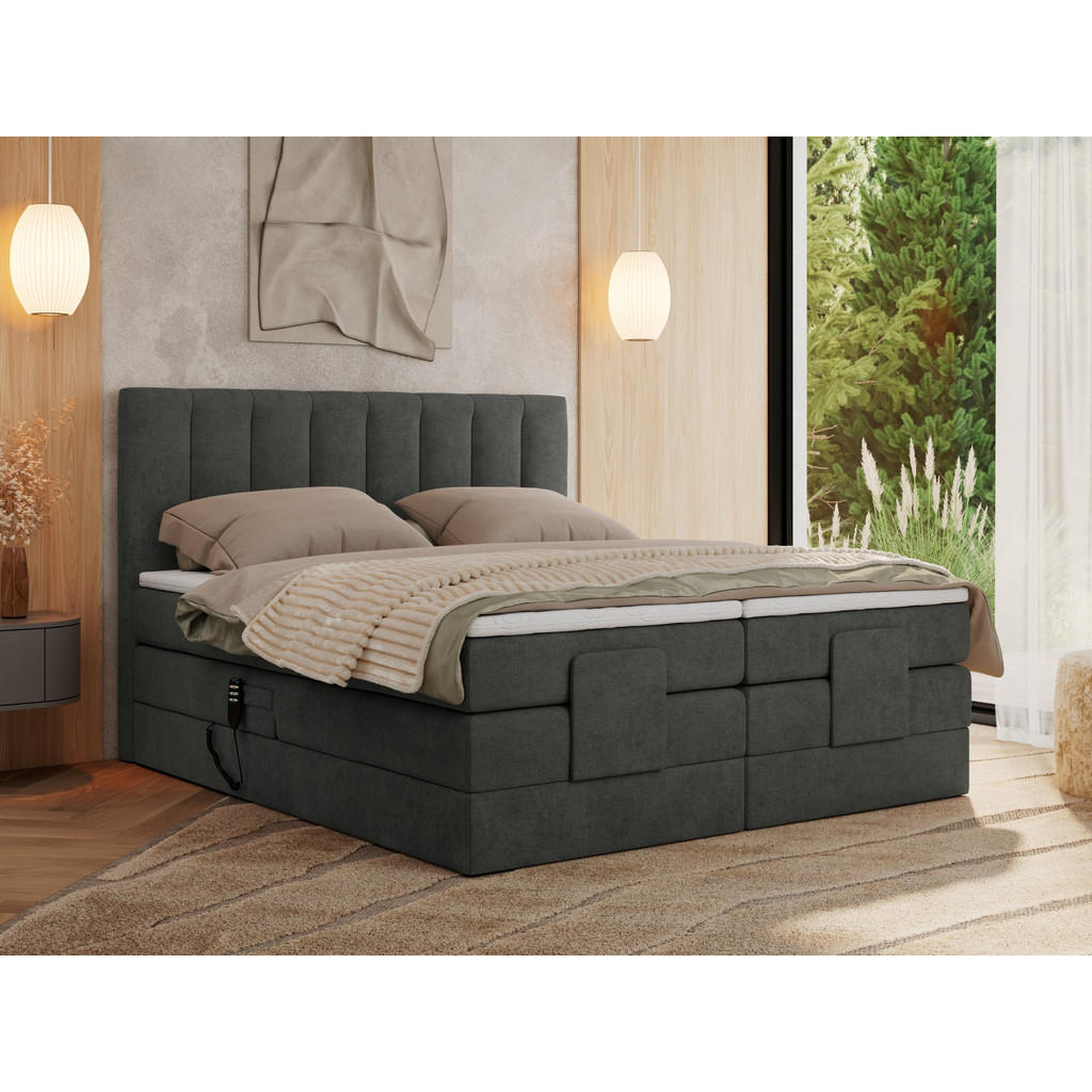Thumbnail - MKS Boxbett, Dunkelgrau, Textil, 2-Sitzer, H3, 7-Zonen, Rechteckig, 160x200 cm, Schlafzimmer, Betten, Boxspringbetten