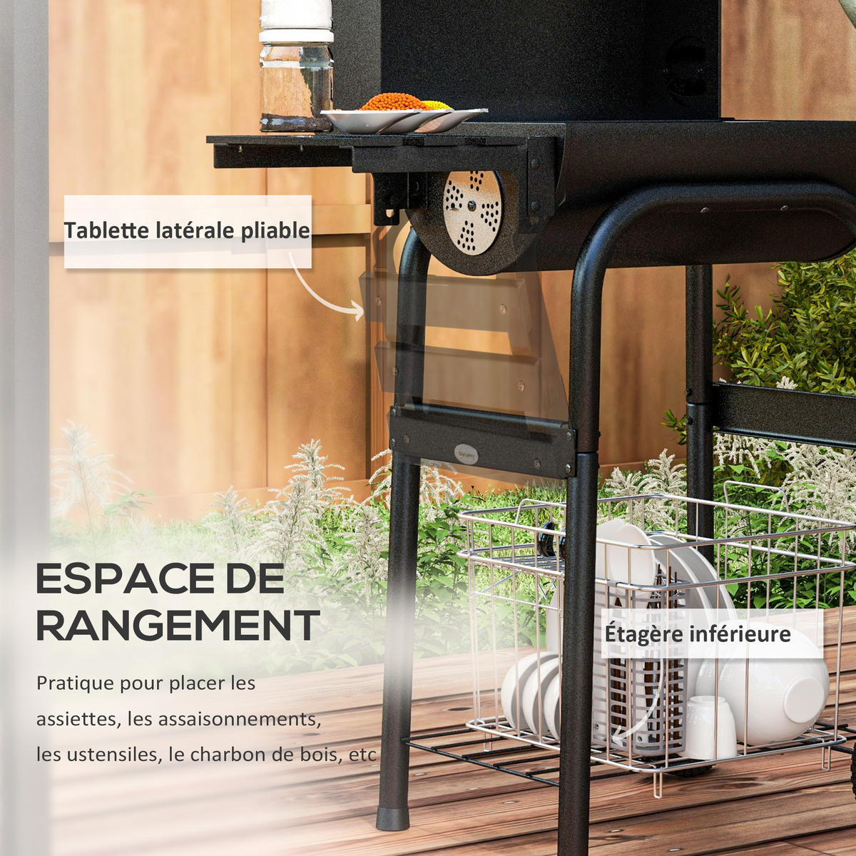 HOLZKOHLEGRILL DE-18267 mit Deckel, Thermometer & Seitenablage Schwarz - Schwarz, Metall (46.5/115/83cm) - ComfortXL