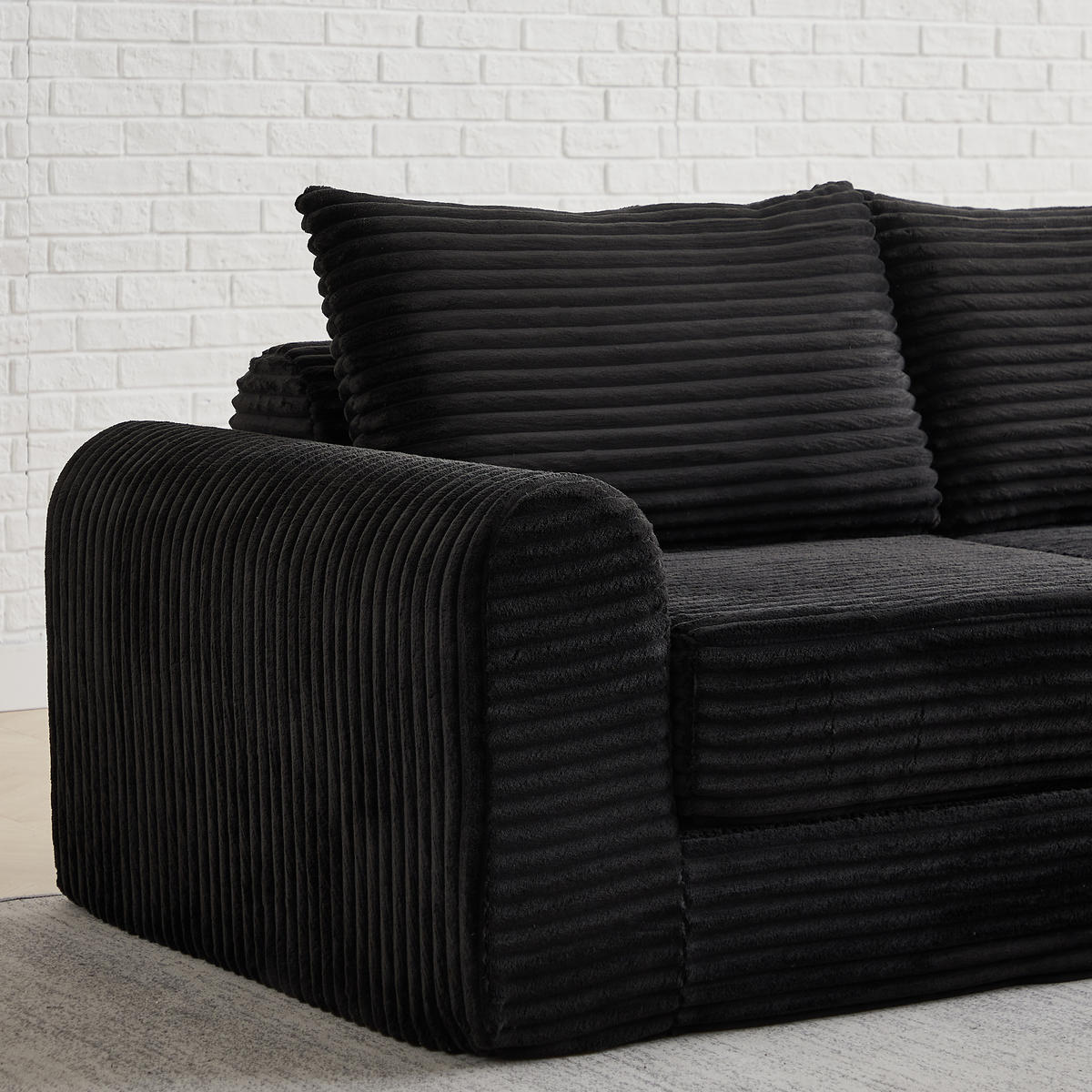 SCHLAFSOFA 2-in-1 aus Cord mit 2 Kissen und Hocker - Schwarz, Textil (243/53/194cm)