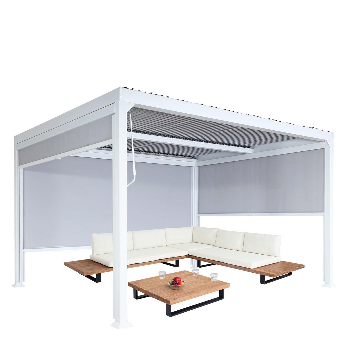 ALU PERGOLA MIT SEITENWAND Weiß - Weiß, Metall (368/224/306cm) - MCW