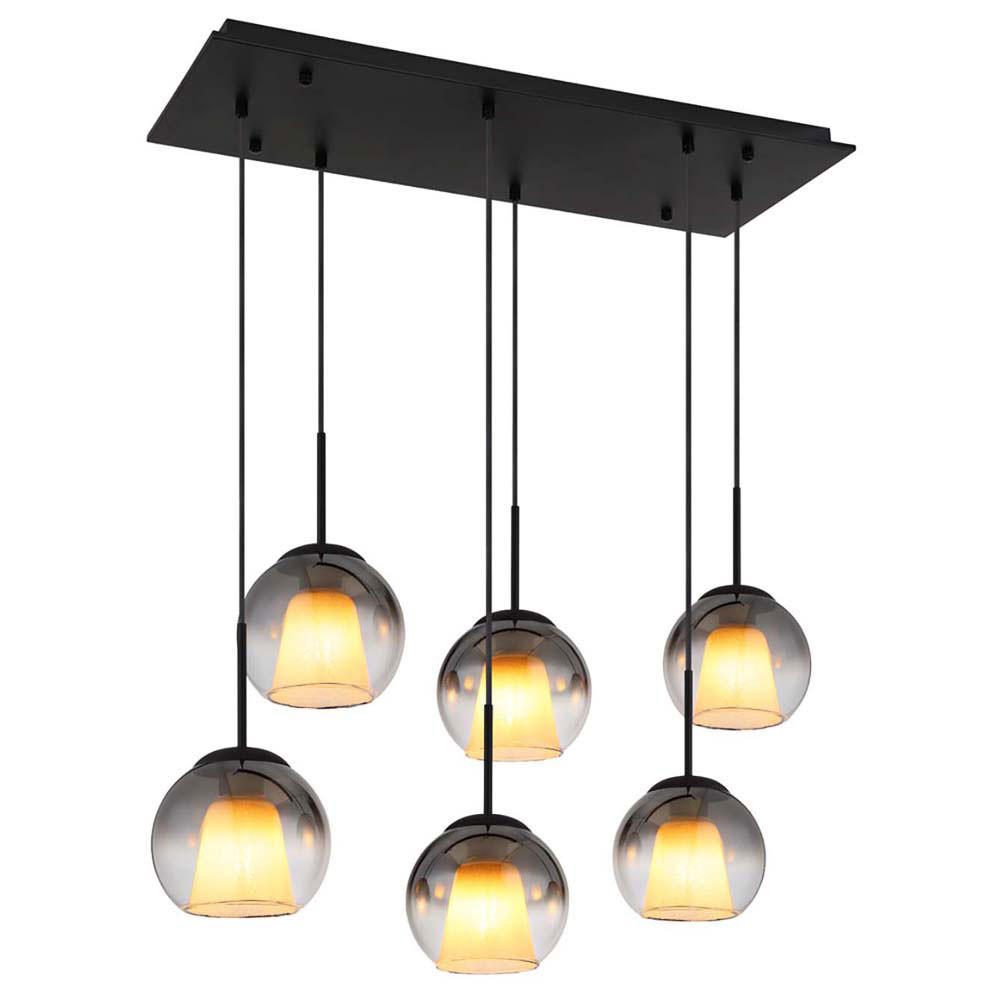 HÄNGELEUCHTE BARRY, Metall, Glas, Schwarz, 6-flammig - Schwarz, Glas (90/38/120cm) - Globo Lighting