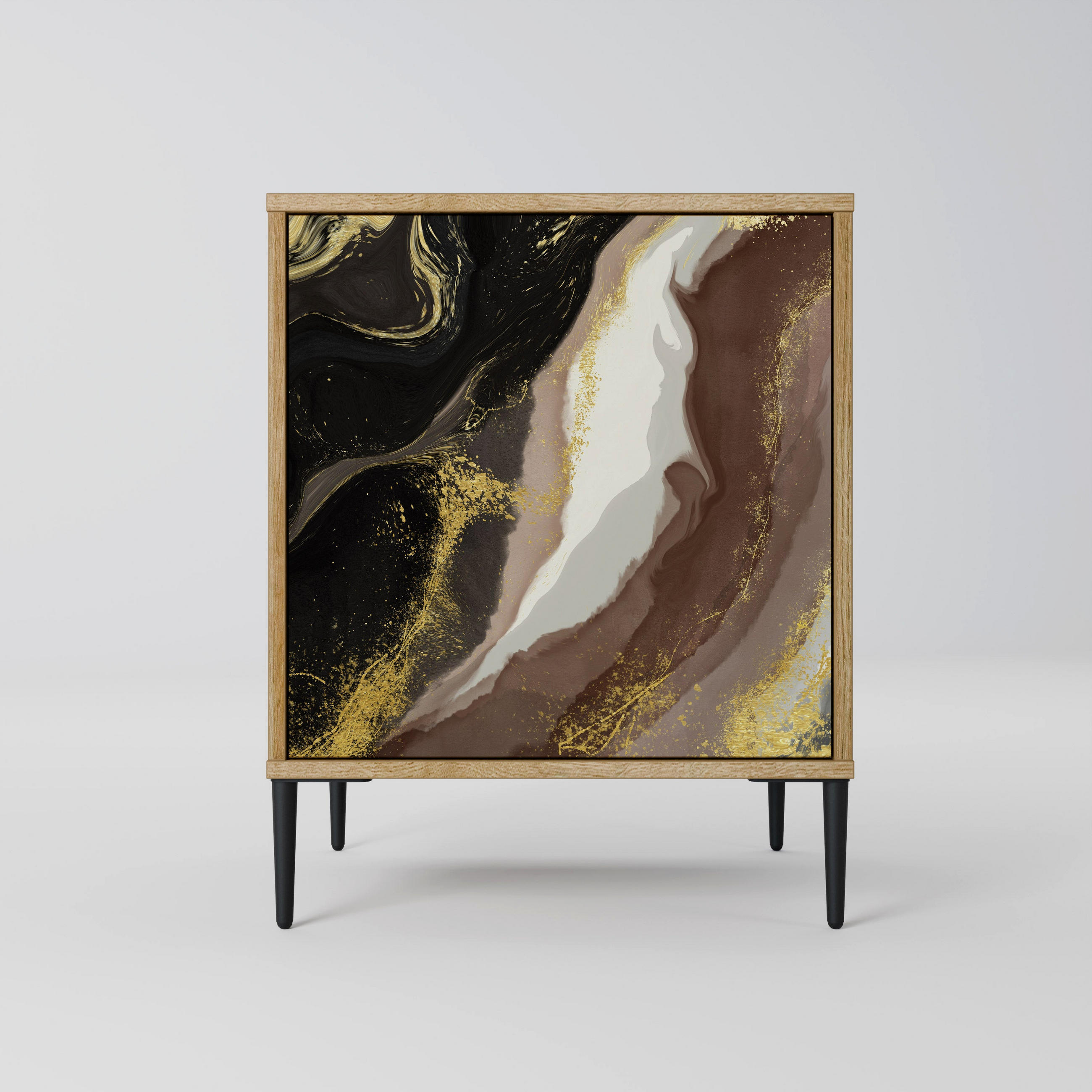 SIDEBOARD GOLD DUST, Eichefarben, 57,5x42x72,5 cm, Schwarze Metallfüße - Eichefarben/Multicolor, Holzwerkstoff/Metall (57.5/72.5/42cm) - SpaceRebels