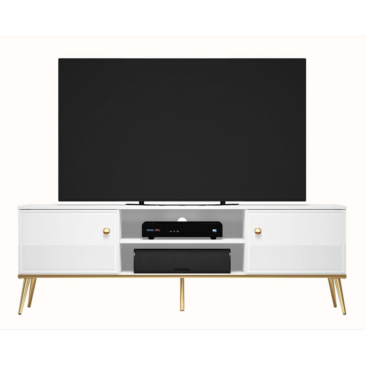 TV-LOWBOARD Darrby Weiß 160 cm - Goldfarben/Weiß, Holzwerkstoff/Metall (160/53/40cm) - Selsey