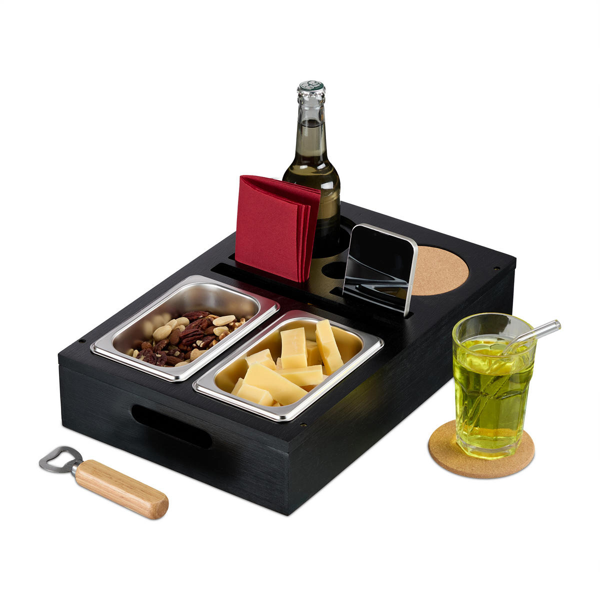 COUCHBAR - Schwarz, Naturmaterialien/Holz (40/8/26cm) - Relaxdays