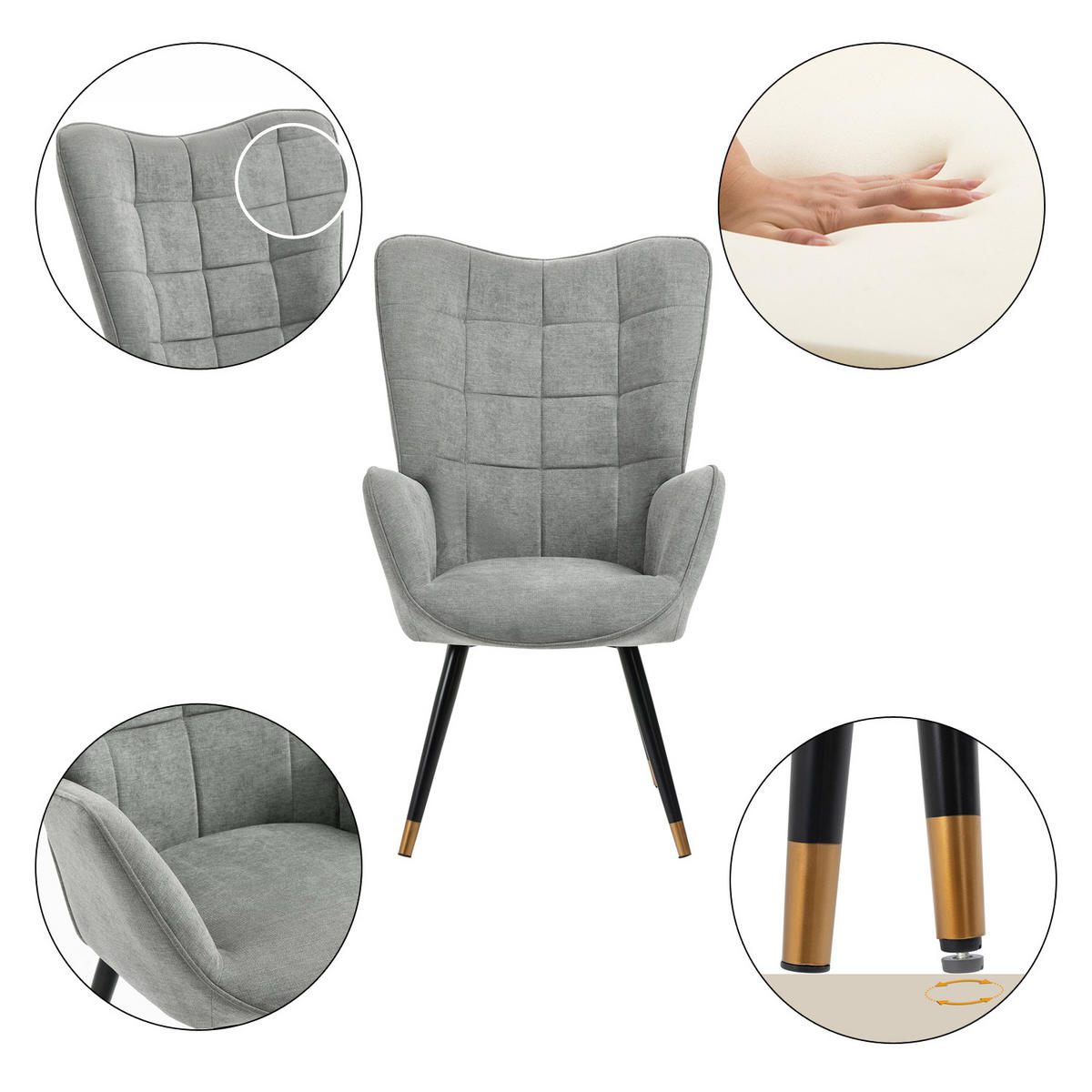 OHRENSESSEL in Webstoff, Beige - Grau, Textil/Metall (66/106/74cm) - Meubles Cosy