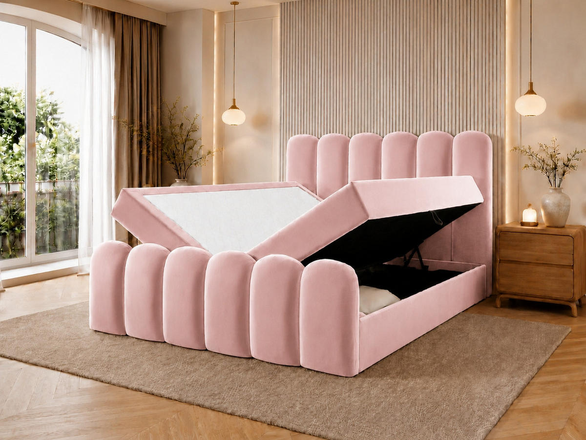 BOXBETT CUDDLE 120x200 cm in Rosa, Bettkasten, Topper, Velvet-Stoff - Pink, Holz/Textil (120/200cm) - EMLAR Home