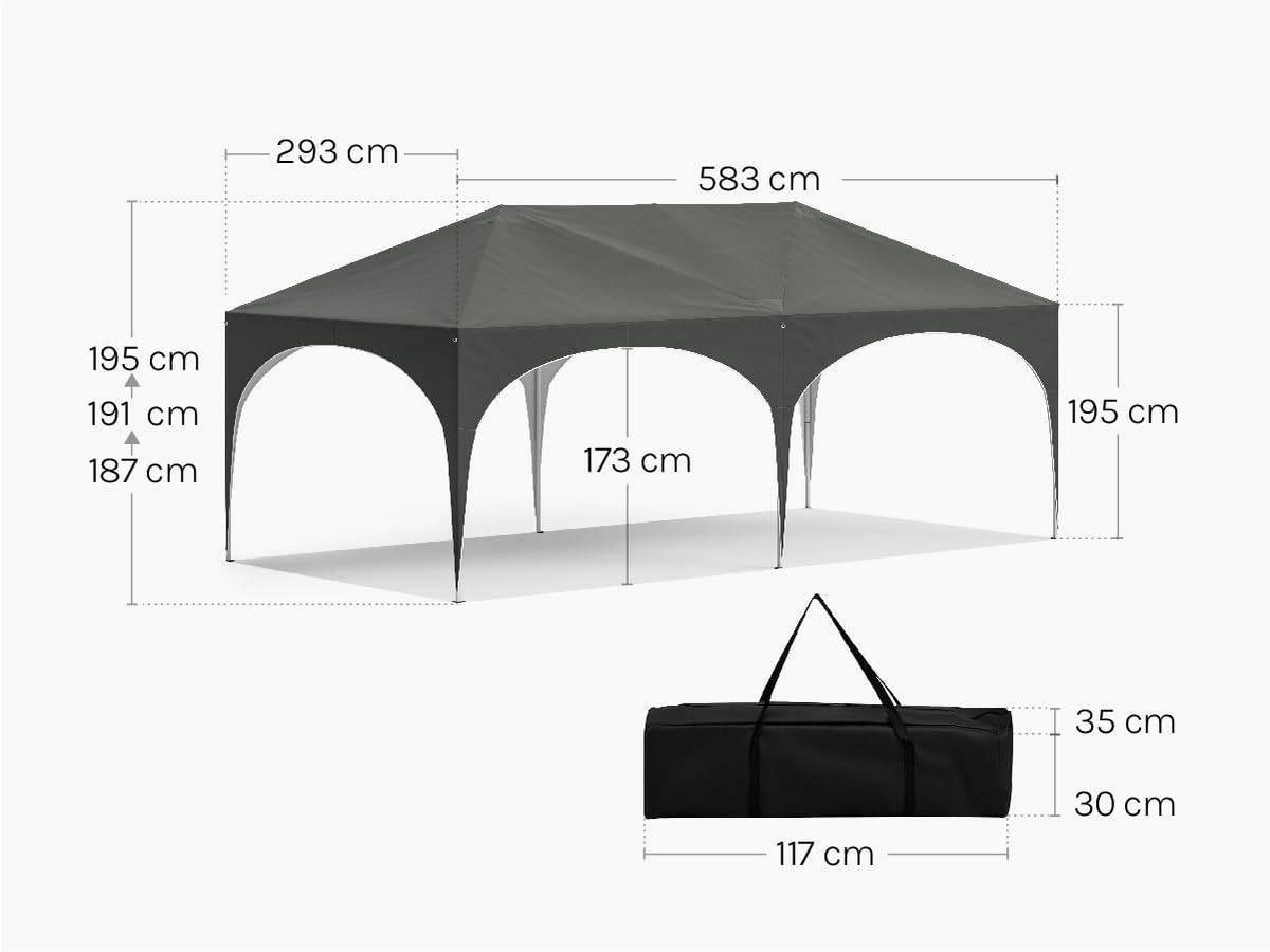 PAVILLON, Faltpavillon 3x6 m, mit 6 Seitenwänden, Grün - Grau, Metall (300/250/600cm) - Woltu