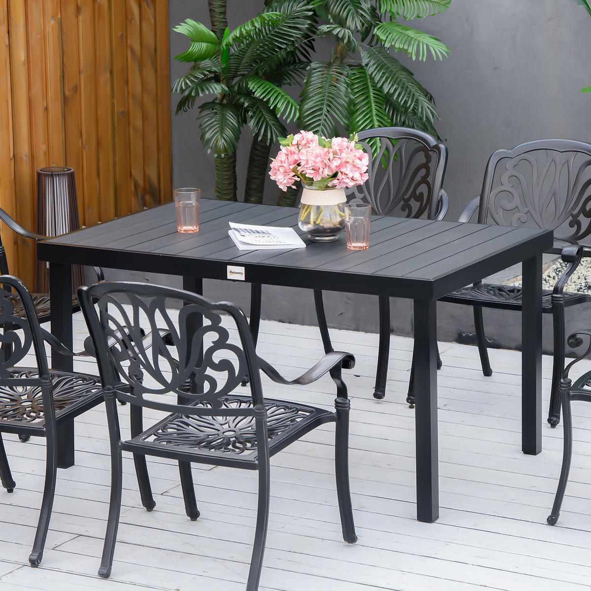 GARTENTISCH DE-07301 für 6 Personen mit Holzoptik Schwarz - Schwarz, Kunststoff/Metall (140/90/74cm) - ComfortXL