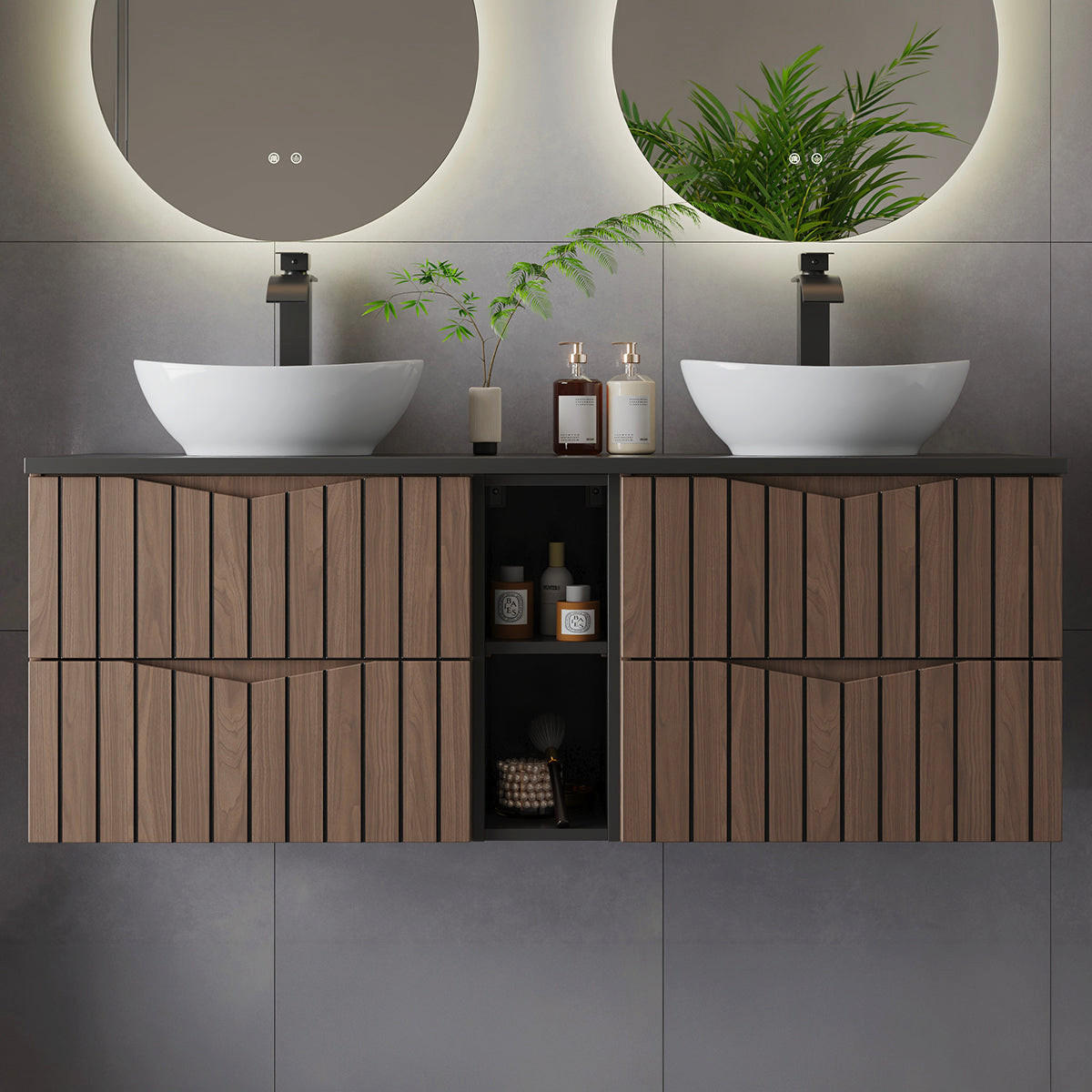 SKRINKA POD UMÝVADLO 140.6cm Siena Drevo a čierna farba - čierna, kompozitné drevo (140.6/52.2/46.5cm) - Petits-meubles