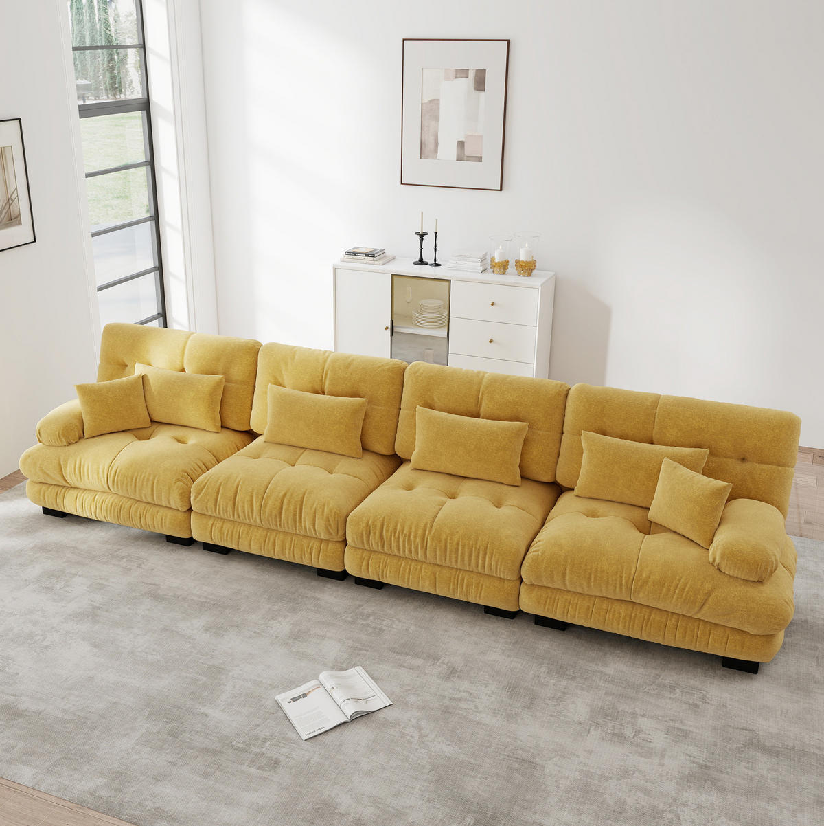 ECKSOFA 406/77/81 cm gelb aus Chenille mit Tiefensitz und modularem Komfort - Gelb, Textil (77/406cm) - OKWISH