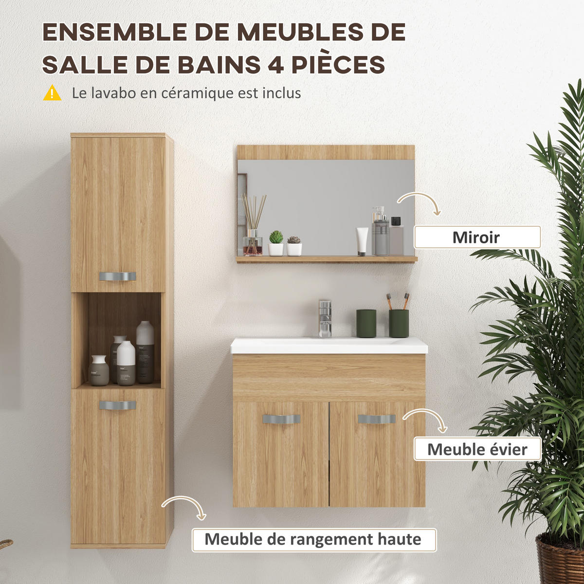 BADEZIMMER 4-teilig DE-17305 Natur - Naturfarben, Holzwerkstoff (30/131.5/30cm) - ComfortXL
