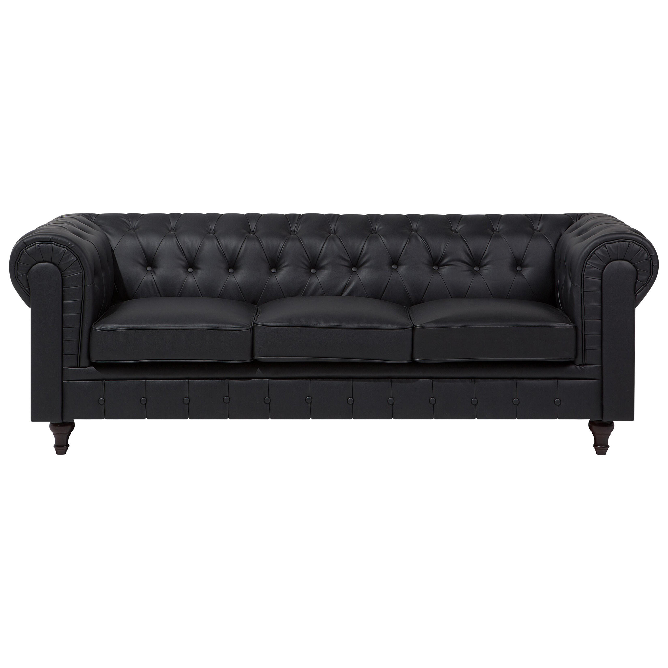 3-SITZER-SOFA Kunstleder Schwarz Chesterfield - Schwarz, Kunststoff/Textil (222/78/85cm) - Beliani
