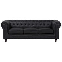 3-SITZER-SOFA Kunstleder Schwarz Chesterfield - Schwarz, Kunststoff/Textil (222/78/85cm) - Beliani