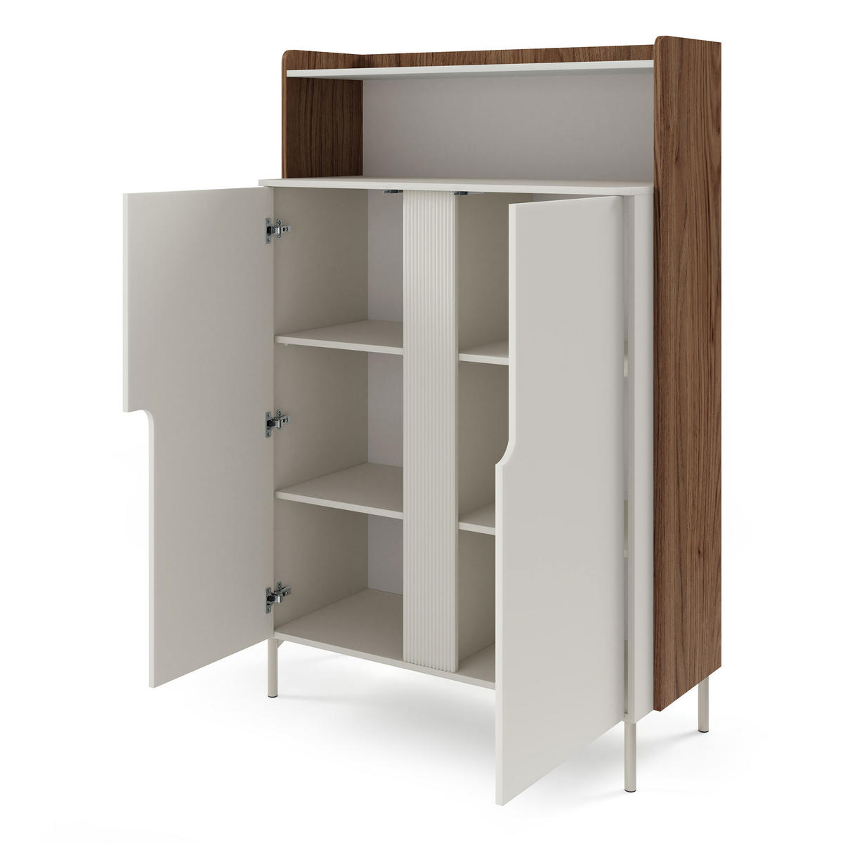 KOMMODE Positivo mit 2 Türen und offenem Regal, 103 cm, Alba-Nuss + Kaschmir - Nussbaumfarben, Holzwerkstoff (103/160/42cm) - Beautysofa