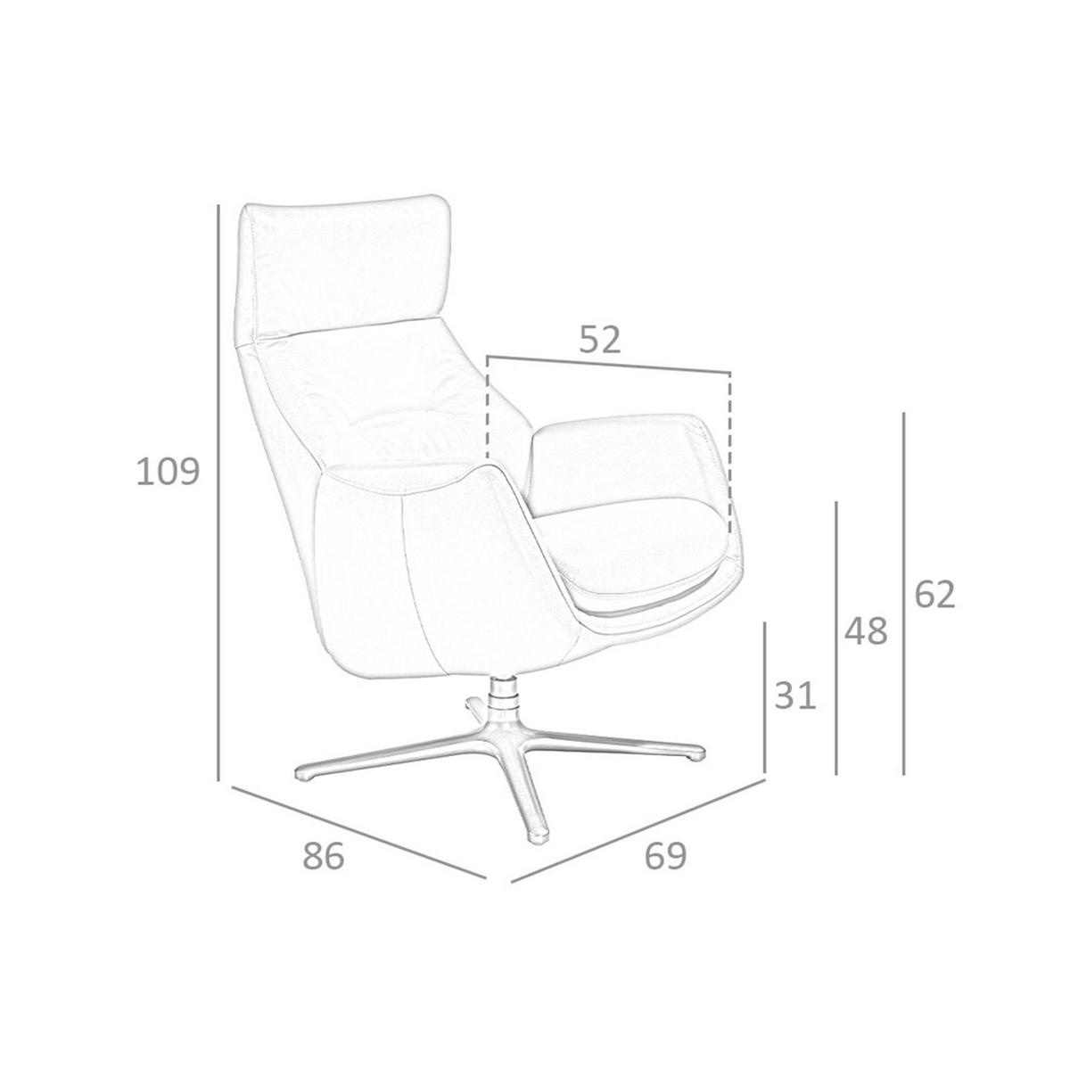 DUNKELGRAUER Leder-Drehsessel 69/86/109 cm - Taupe/Edelstahlfarben, Leder/Metall (69/109/86cm) - ANGEL CERDA