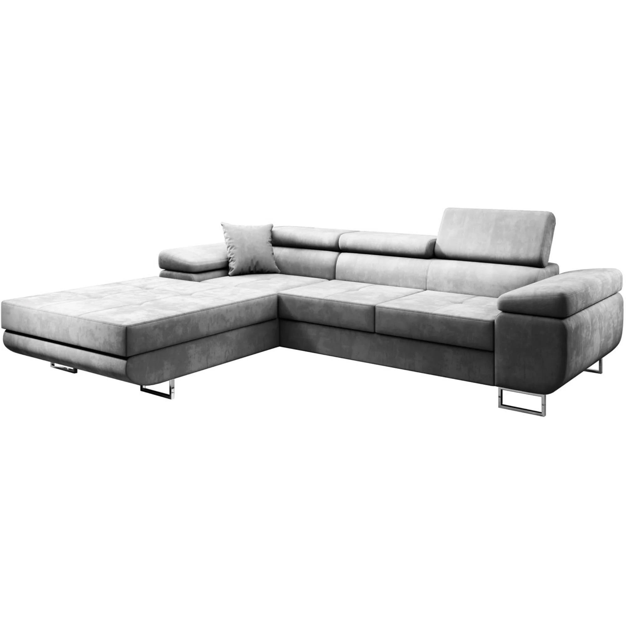 ECKSCHLAFSOFA Alons verstellbaren Kopfstützen, Hellgrau, links - Chromfarben/Hellgrau, Textil (275/203cm) - Beautysofa