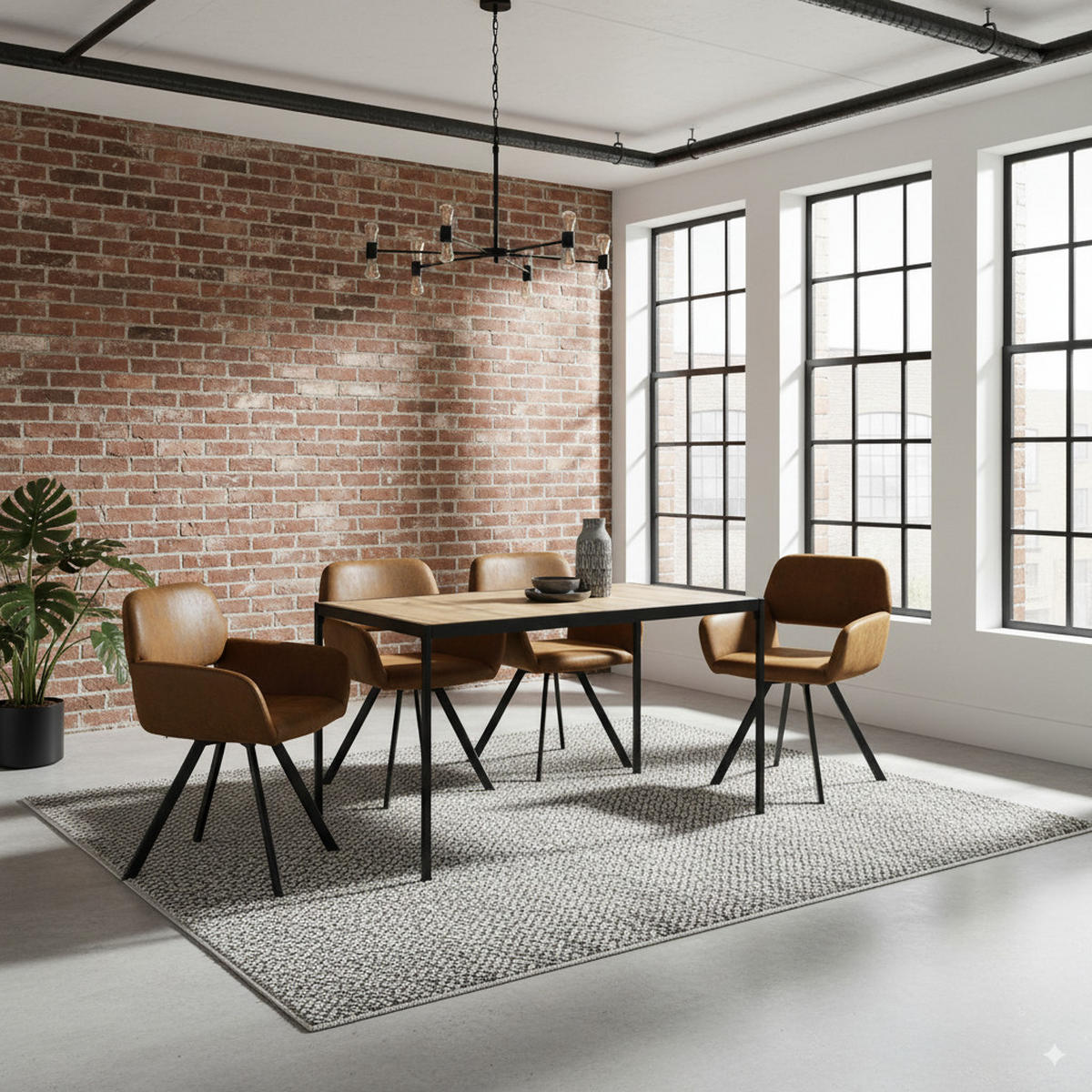 ESSZIMMER SET – 1 Tisch + 4 Stühle – Holzoptik & Wildleder - Braun, Holzwerkstoff/Metall (120/75/80cm) - Urban Meuble