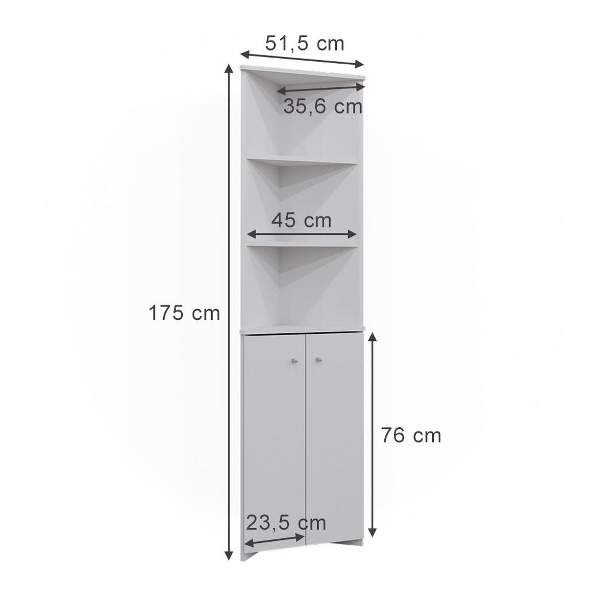 BADSCHRANK Fynn Weiß 51.5 x 175 cm Eckschrank mit 2 Türen - Weiß, Holzwerkstoff (51.5/175/35.6cm) - Vicco