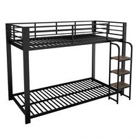 ETAGENBETT aus Metall und MDF 90x200 cm Schwarz mit breiten Holzstufen und Schutzgitter - Schwarz, Holzwerkstoff (90/200cm) - IVMEU