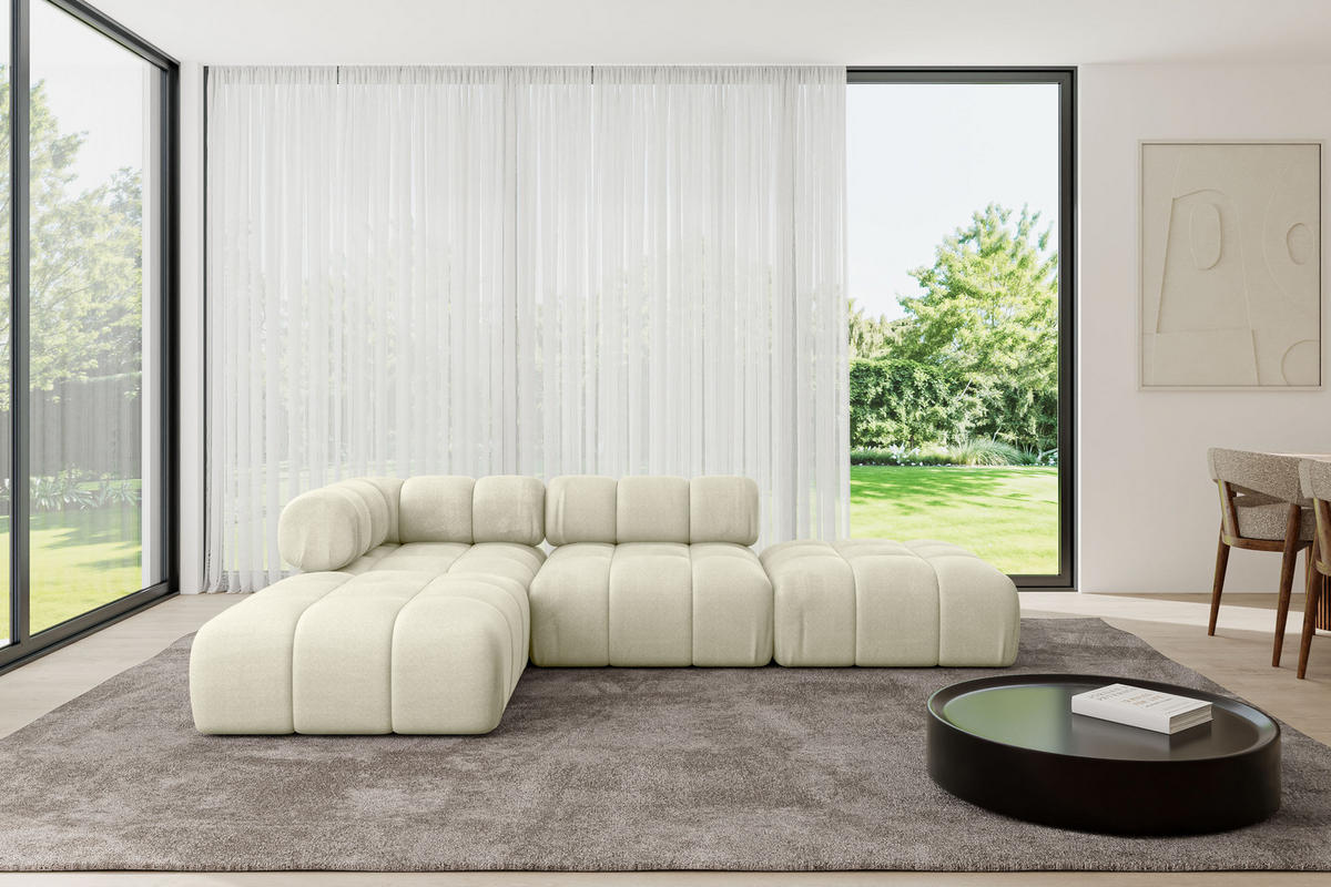 ECKSOFA modulares Sofa Kerru-L1 - 285x190x70 cm Beige Velours - Beige, Holzwerkstoff/Textil (285/190cm) - ALTDECOR