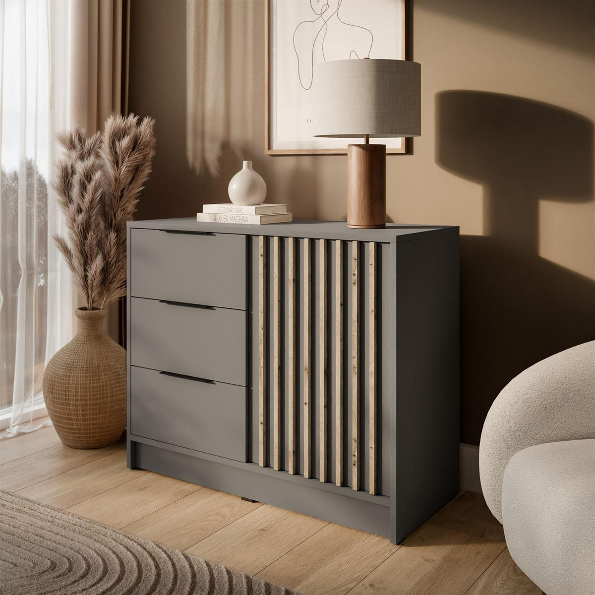 KOMMODE NELA mit Lamellen, Grau/Artisan - Grau, Holzwerkstoff (105/86/45cm) - Lookway
