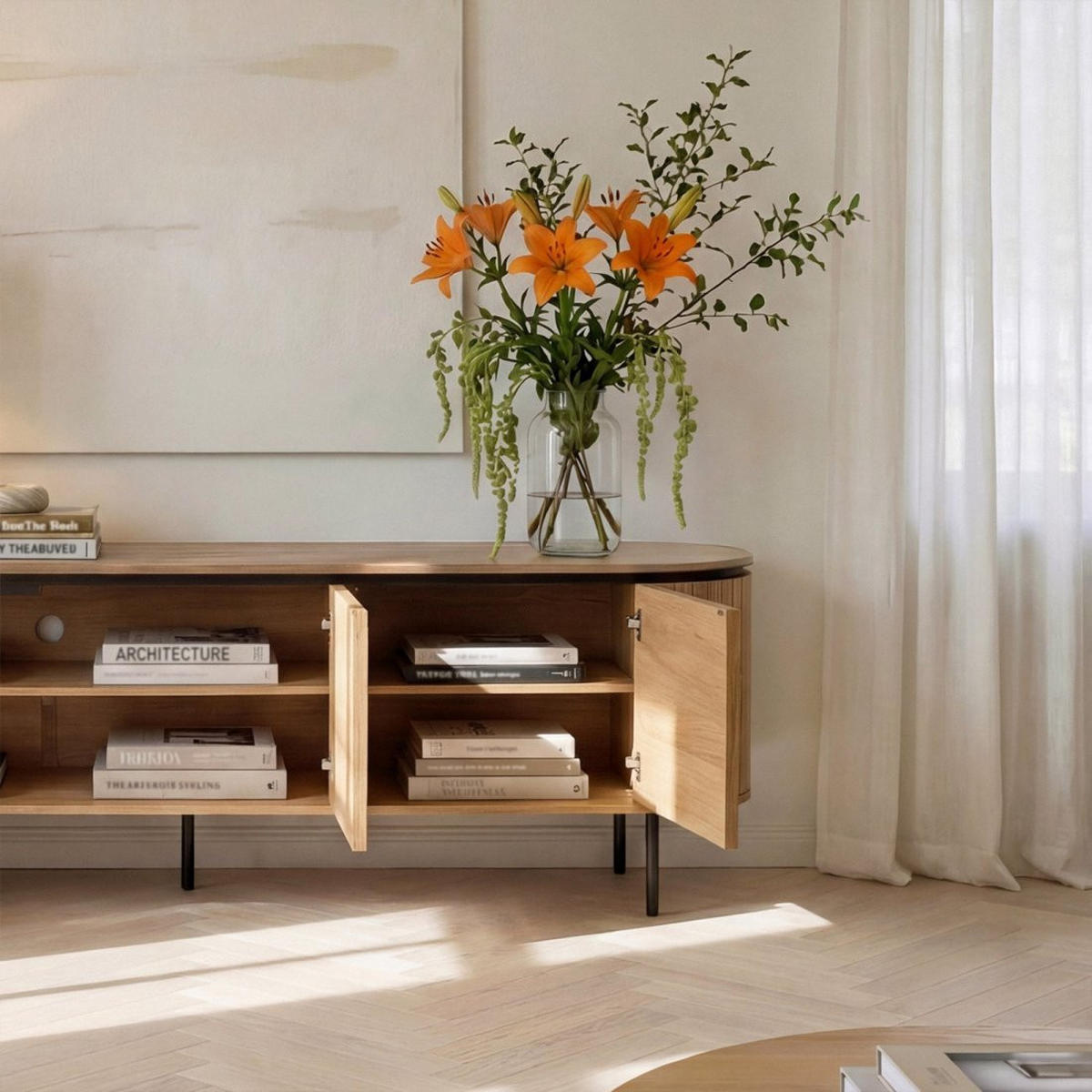 TV-ELEMENT Helios Natürlich 160 cm x 55 cm - Naturfarben, Holzwerkstoff (160/55/40cm) - Klast Home