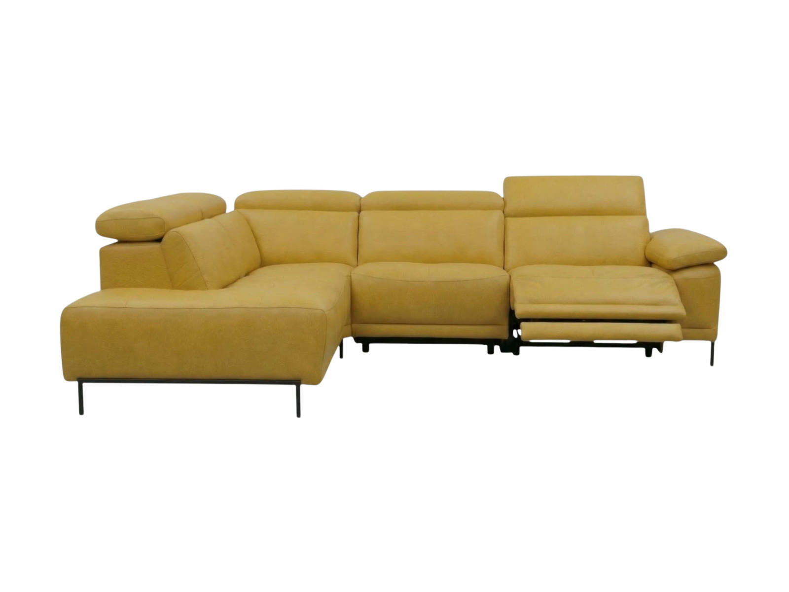 ECKSOFA Linus Echtleder mit 1 x Relaxfunktion Senfgelb - Gelb, Leder/Metall (220/262cm)