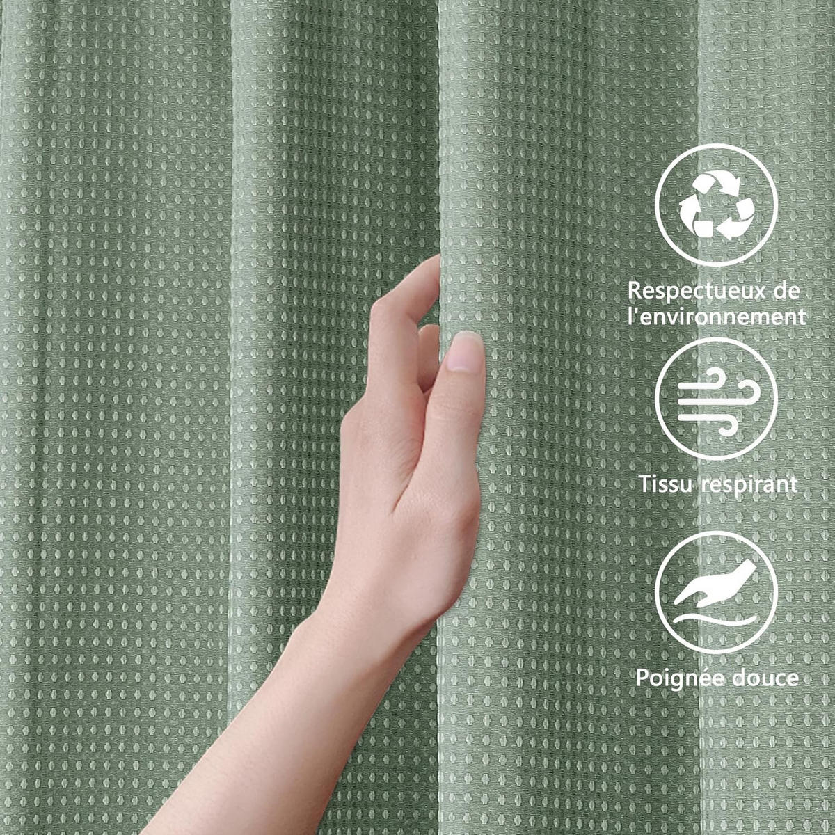 DUSCHVORHANG Waffelstruktur Stoff Polyester maschinenwaschbar mit Haken wasserdicht Grün - Grün, Textil (182/182cm) - MCBOSON