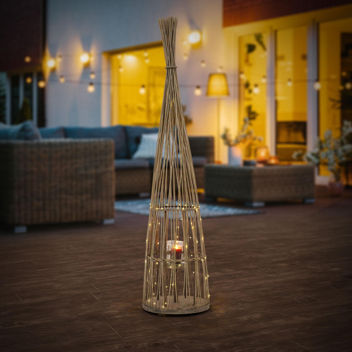 BAMBUSOVÁ LAMPION V: 150 cm, dřevěná barva, styl boho - přírodní, dřevo (35.5/150/35.5cm) - ECD-Germany