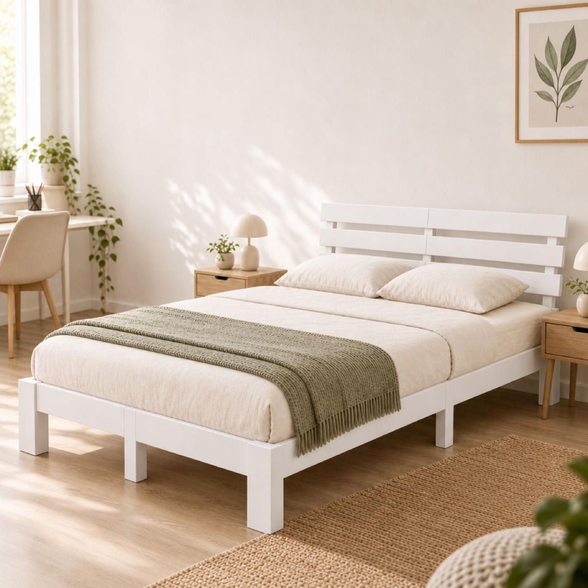 BETT Weiß Massivholz mit Lattenrost 140x200 cm - Weiß, Holz - Relaxdays