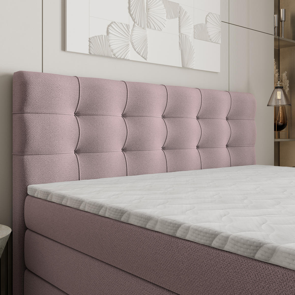 BOXSPRINGBETT AREZI 180x200 cm mit Matratze und Topper - Rosa - Rosa, Holz (180/200cm) - MASSENO