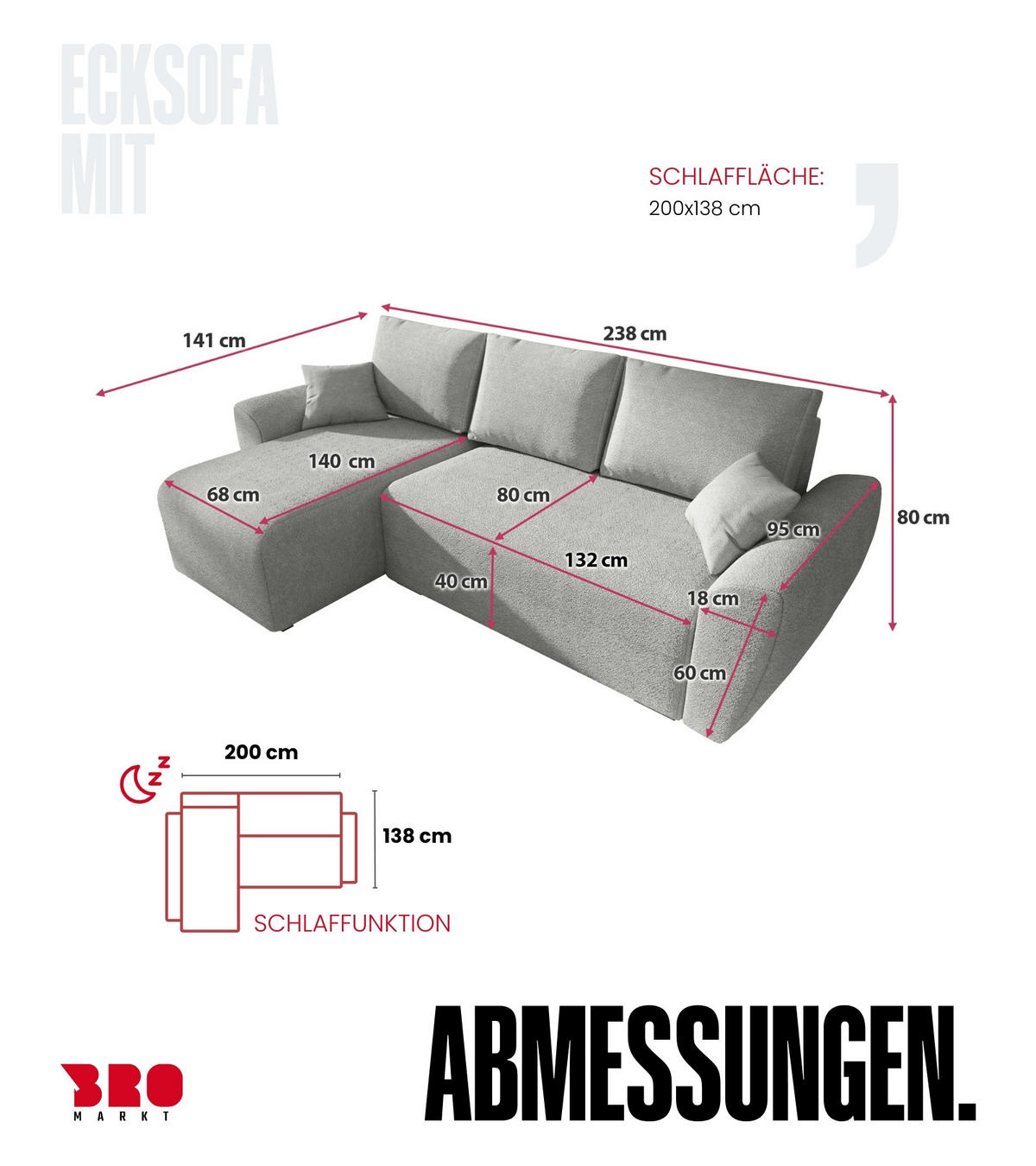 ECKSOFA Rotterdam mit Schlaffunktion Grau Bouclé - Hellgrau, Textil (238/141cm) - Bromarkt