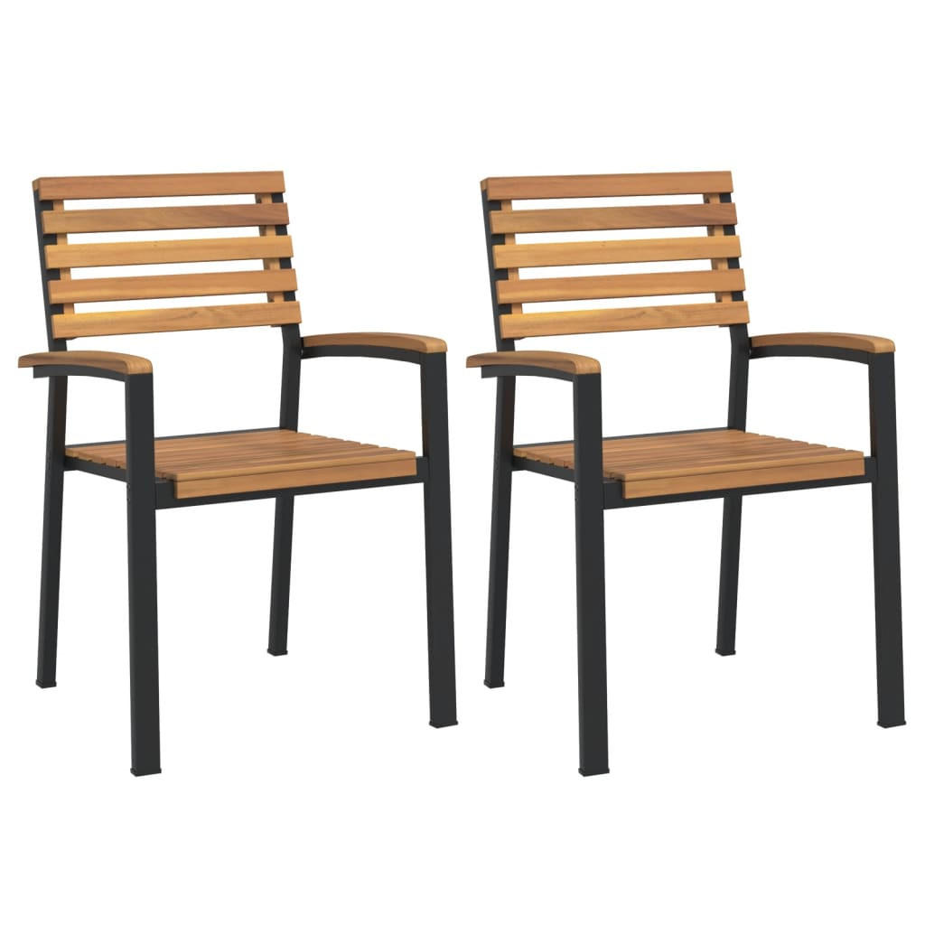 GARTENSTÜHLE Stapelbare 2er Set Massivholz Akazie Und Metall - Braun, Holz (56/87/54.5cm) - vidaXL