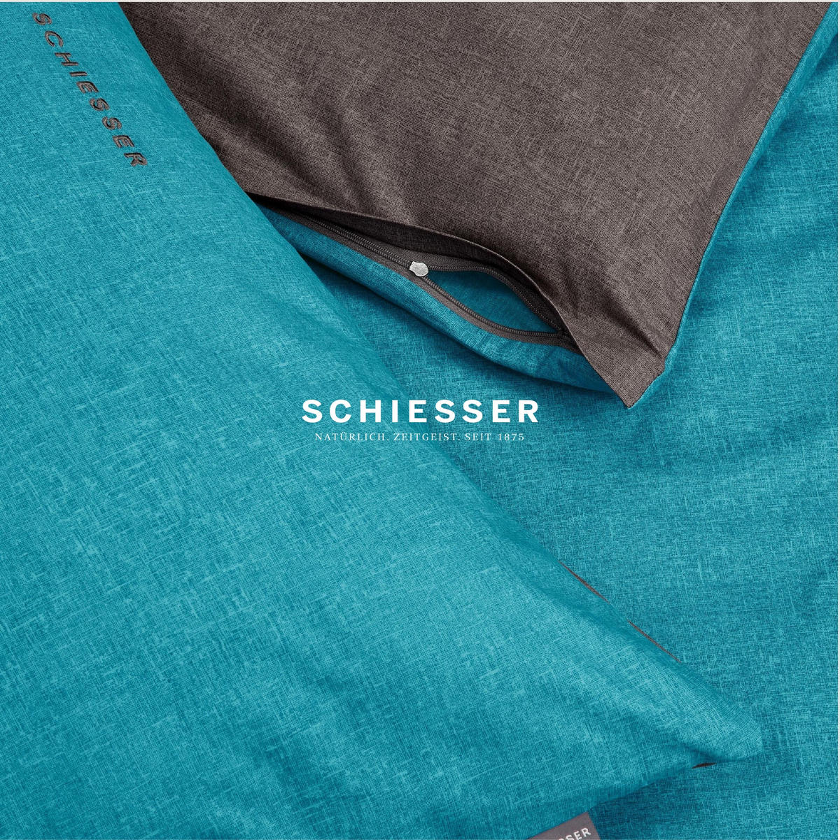 KISSENHÜLLENSET Doubleface - Renforcé - 2-teilig - 40 x 80 cm - Türkis-Dunkelgrau - Türkis/Dunkelgrau, Textil (40/80cm) - SCHIESSER