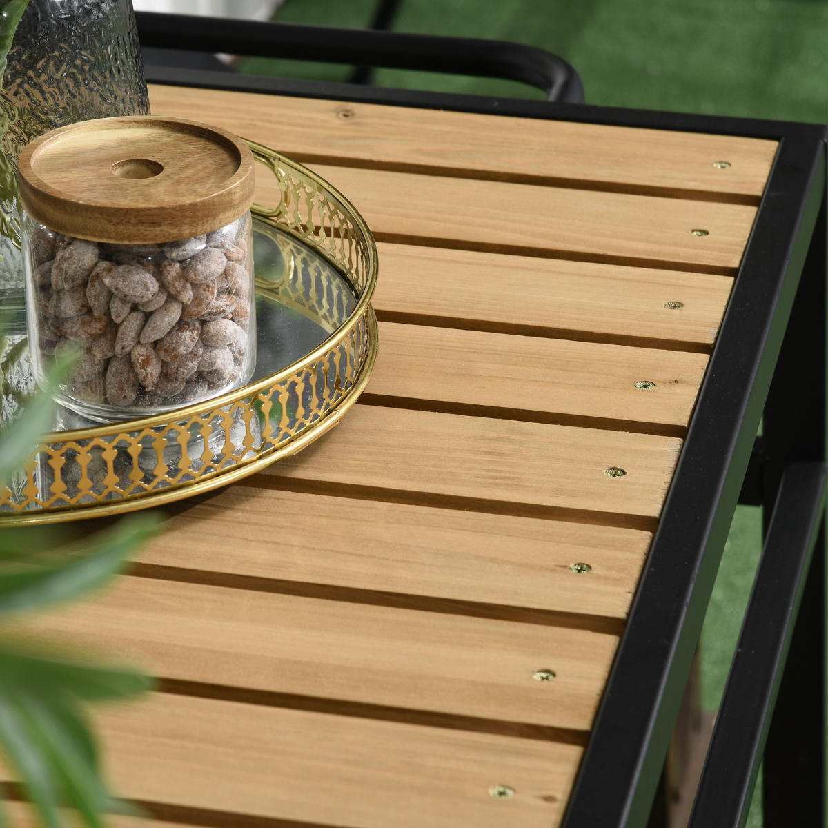 SERVIERWAGEN DE-07743 wetterbeständig, mit Haken Schwarz+Natur - Naturfarben, Metall (65/80/107cm) - ComfortXL