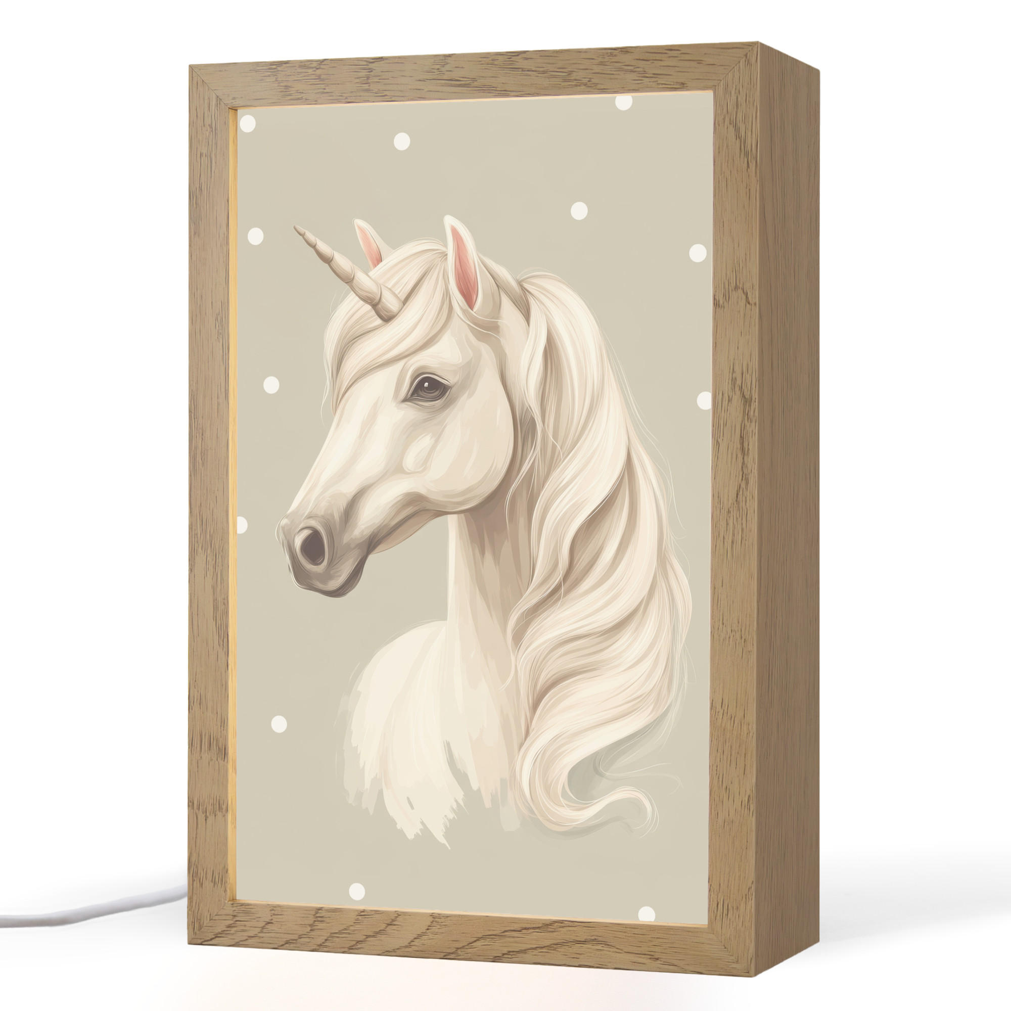 OnlyWow NOČNÍ LAMPIČKA Jednorožec - bílý - tečky 20x30 cm